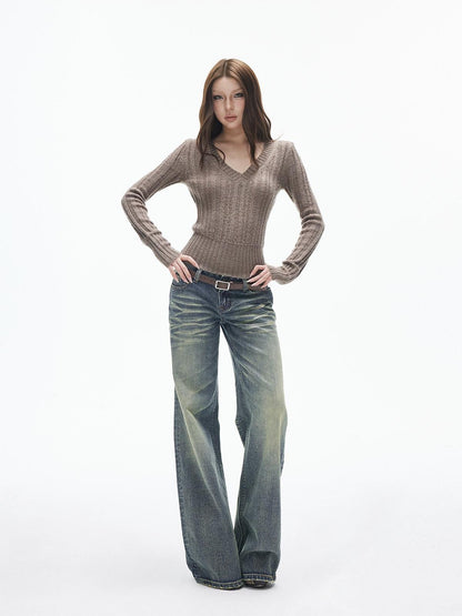 iamxiaa Mud Yellow Slub Texture Washed Slimming Women&