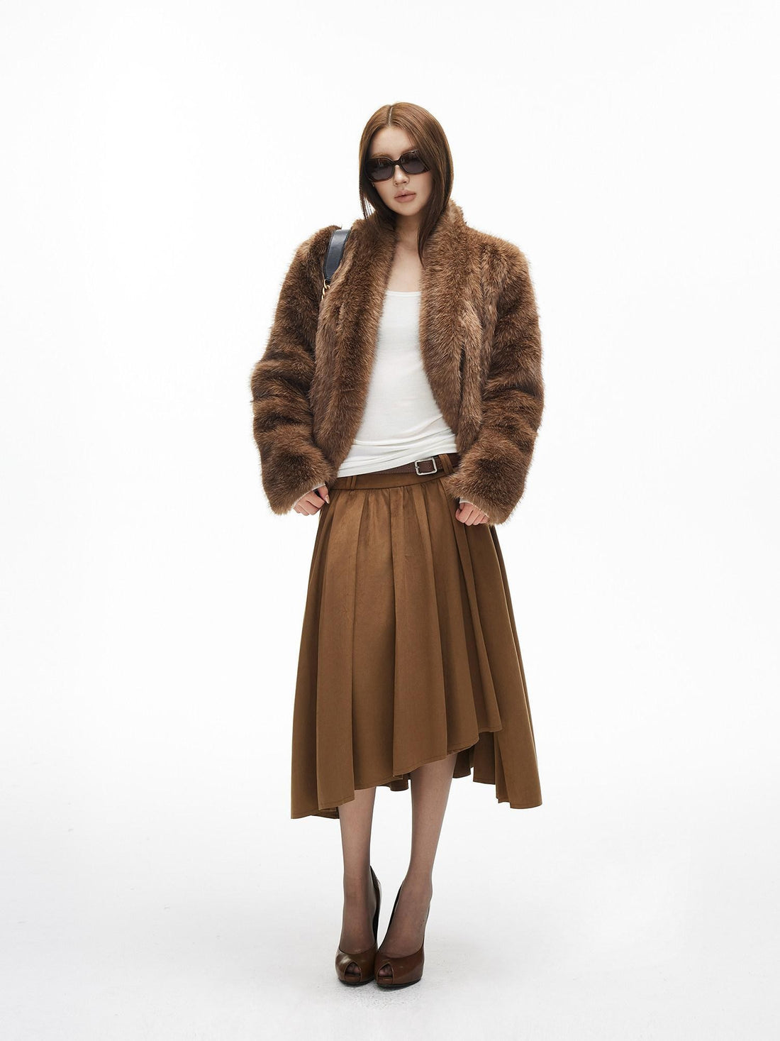iamxiaa Natural Brown V-neck Oversized Silhouette Women&