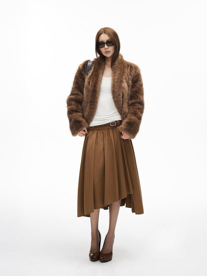 iamxiaa Natural Brown V-neck Oversized Silhouette Women&