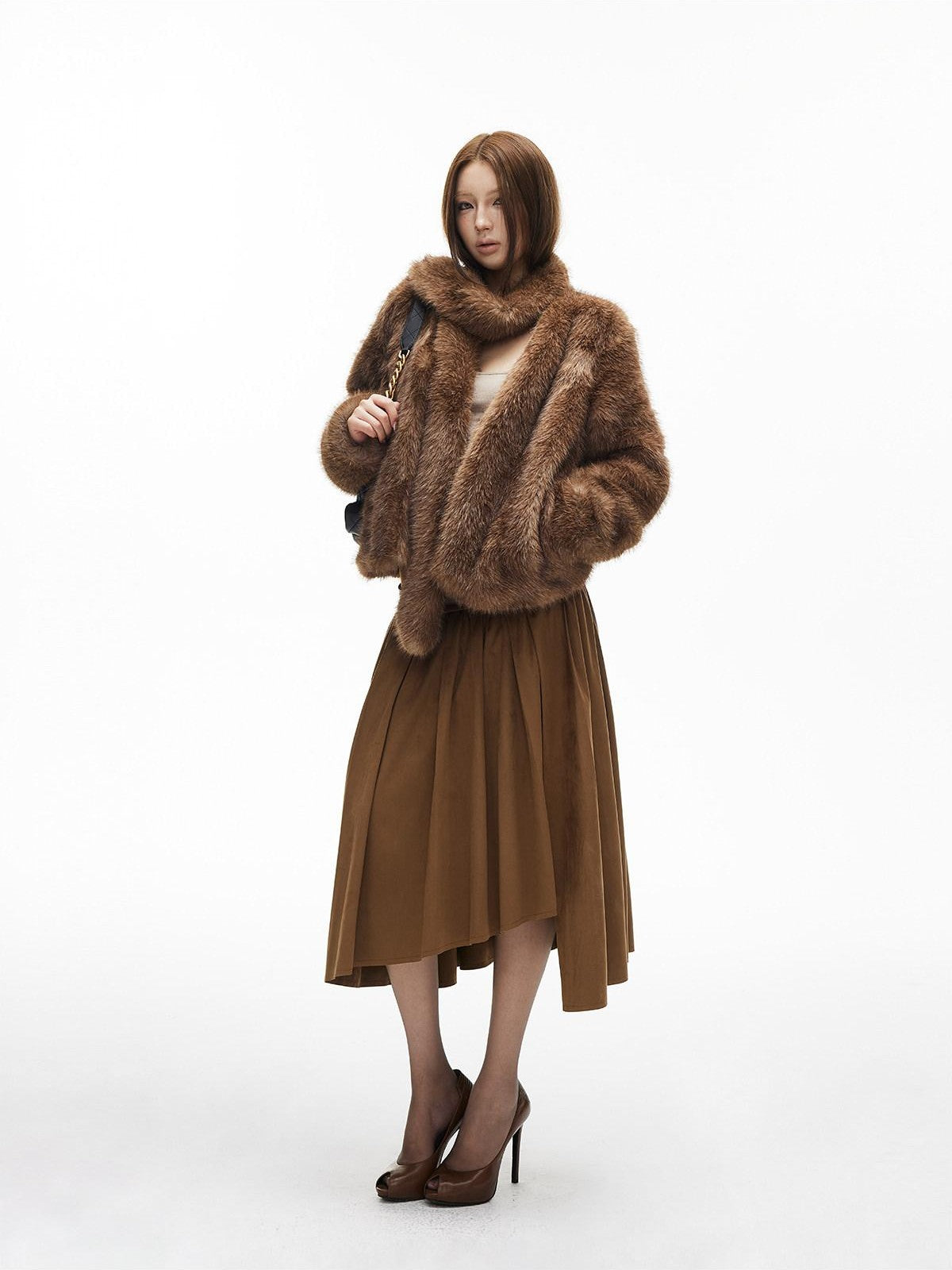 iamxiaa Natural Brown V-neck Oversized Silhouette Women&