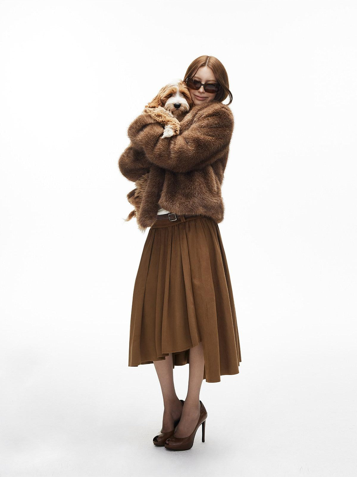 iamxiaa Natural Brown V-neck Oversized Silhouette Women&