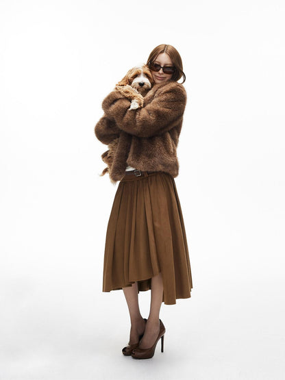 iamxiaa Natural Brown V-neck Oversized Silhouette Women&