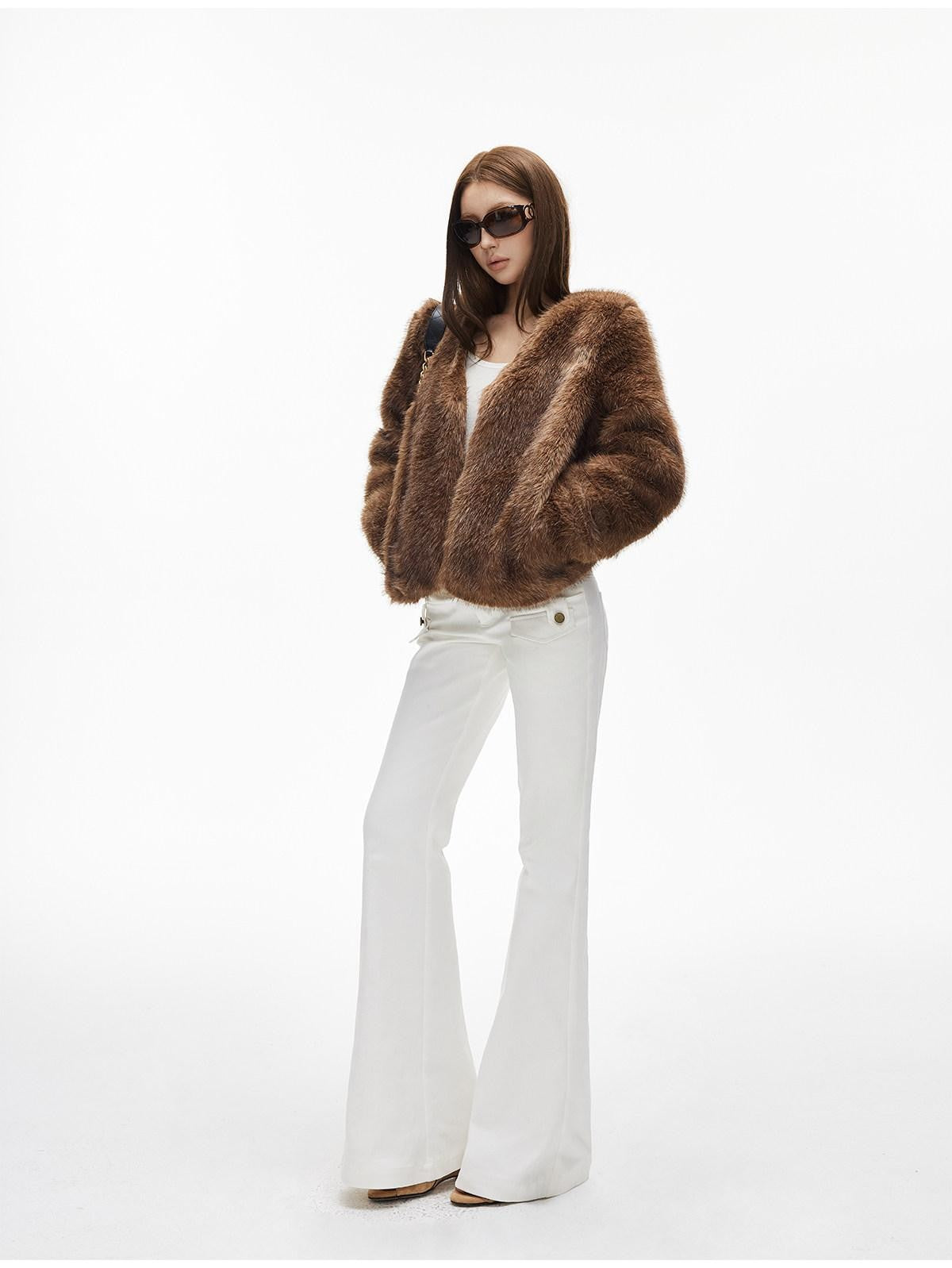 iamxiaa Natural Brown V-neck Oversized Silhouette Women&