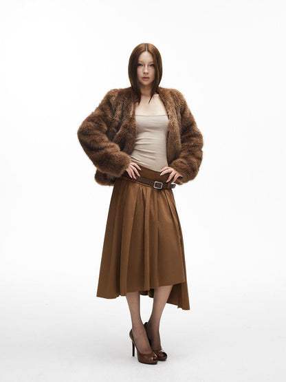 iamxiaa Natural Brown V-neck Oversized Silhouette Women&