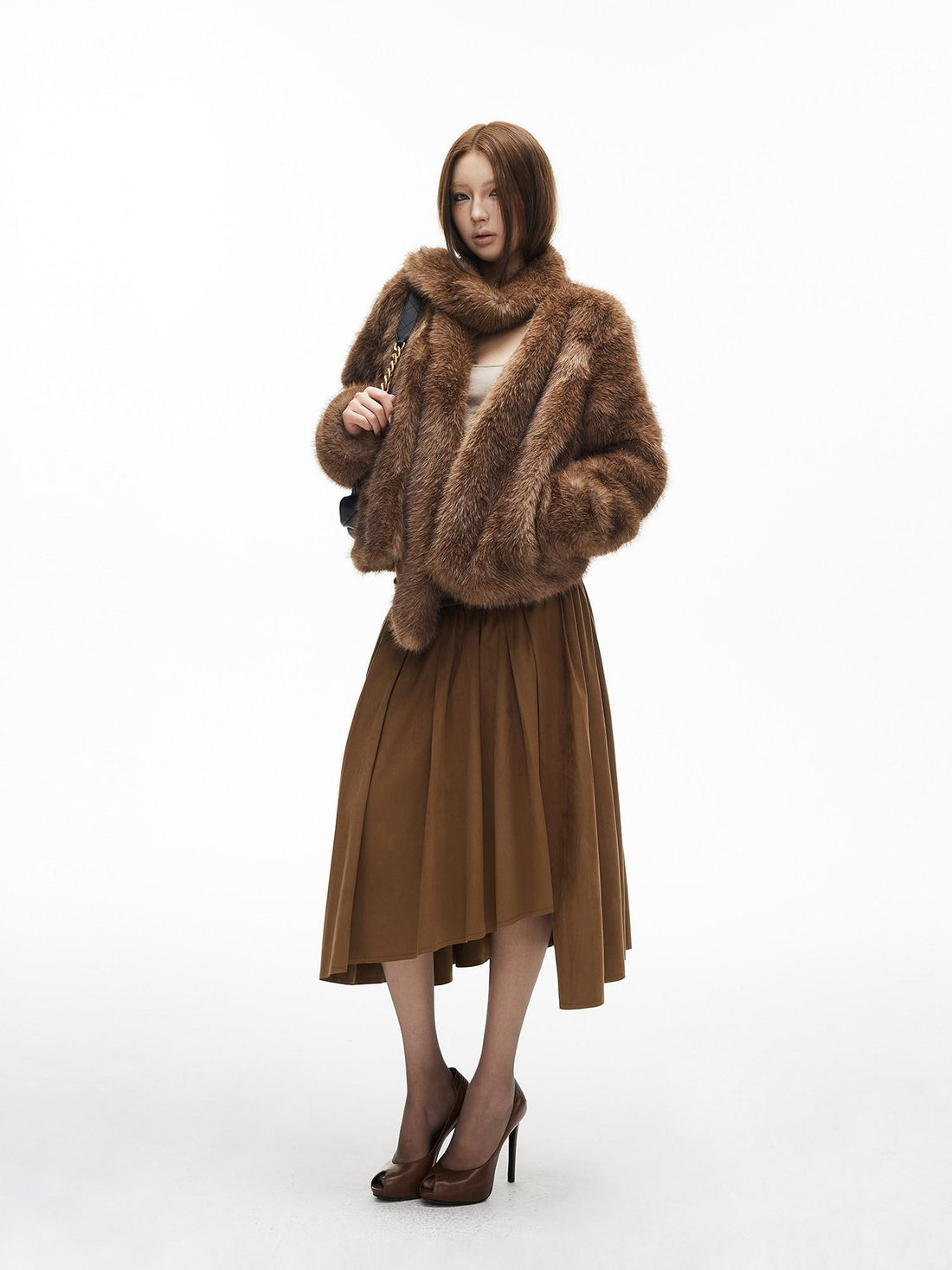 iamxiaa Natural Brown V-neck Oversized Silhouette Women&