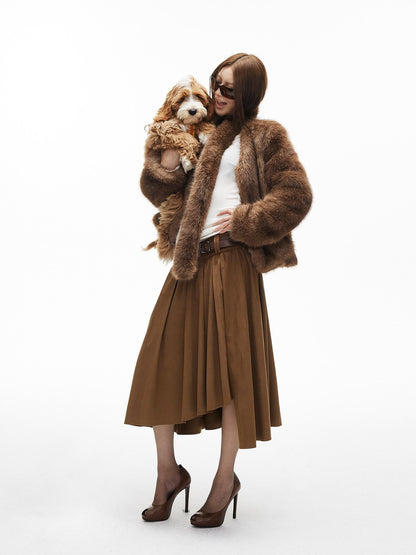 iamxiaa Natural Brown V-neck Oversized Silhouette Women&