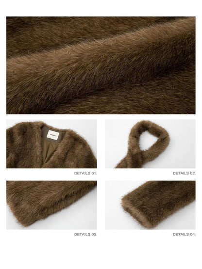 iamxiaa Natural Brown V-neck Oversized Silhouette Women&