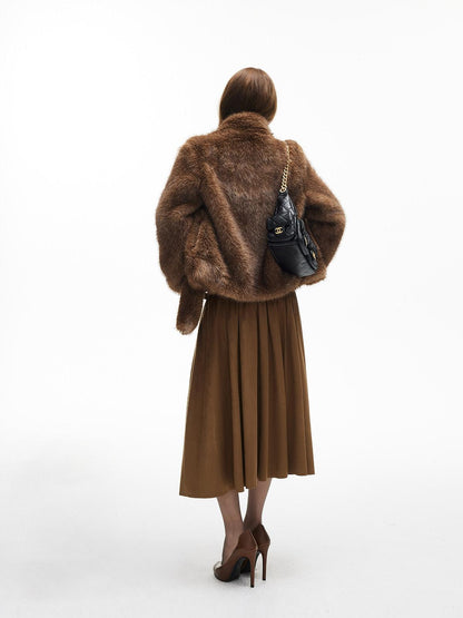 iamxiaa Natural Brown V-neck Oversized Silhouette Women&