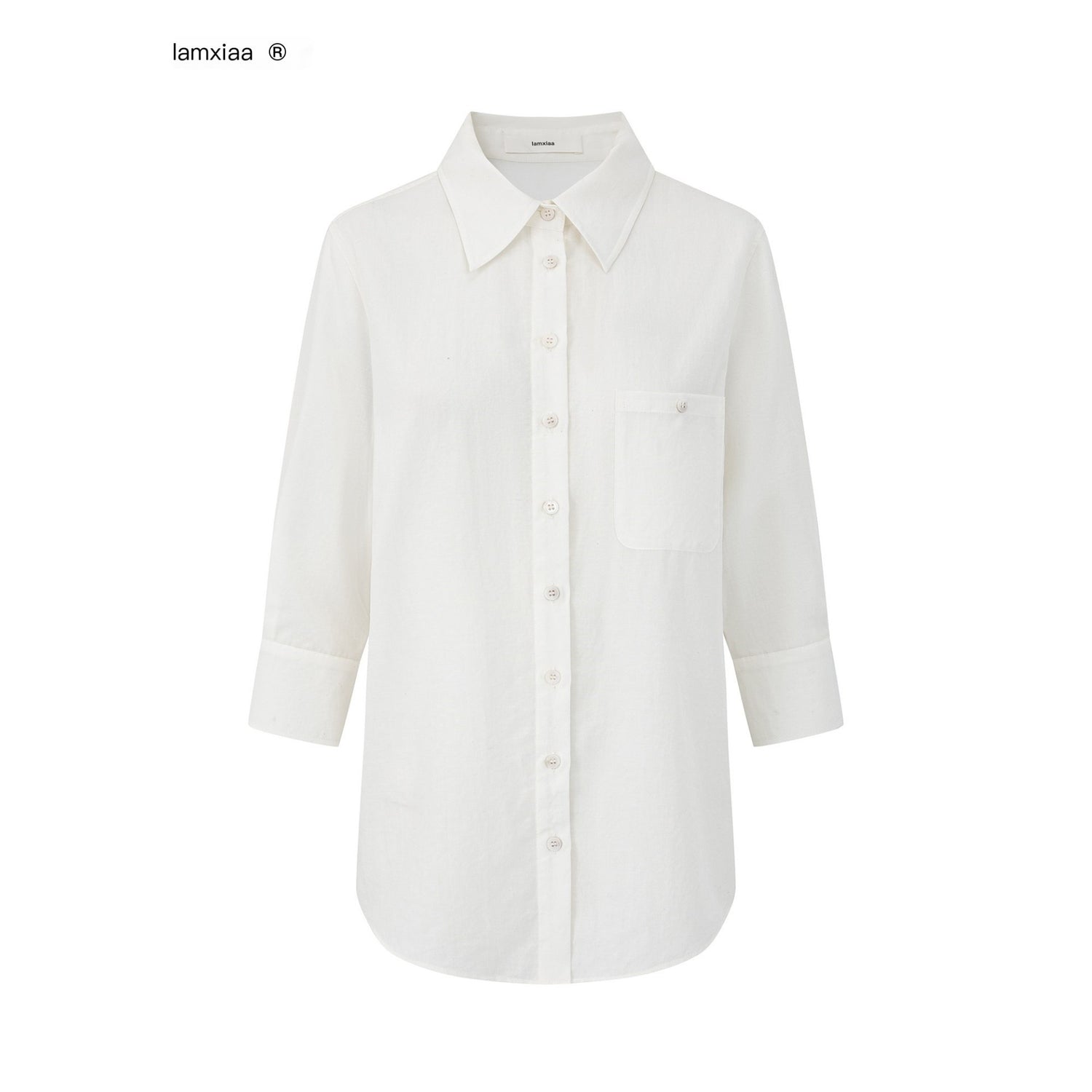 iamxiaa_Natural_Crepe_Semi_Sheer_Button_Collar_H_Shape_Women&
