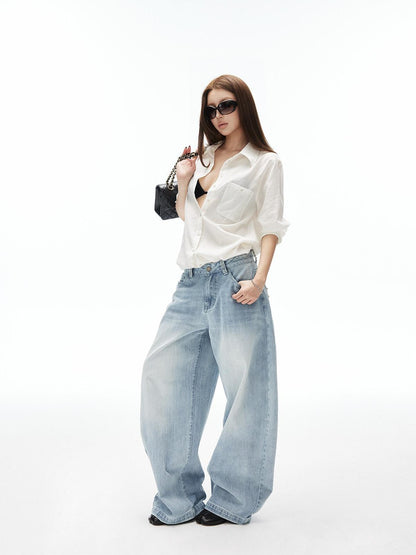 iamxiaa Natural Crepe Semi Sheer Button Collar H Shape Women&