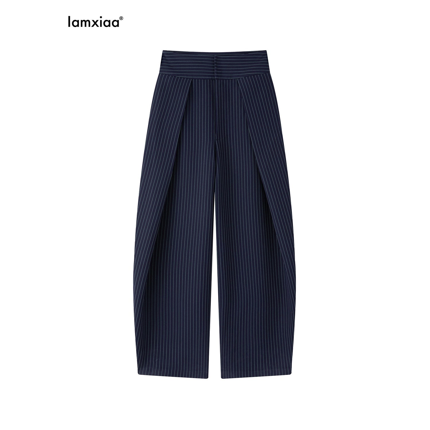 iamxiaa_Navy_Green_Pinstripe_Sculpted_Pleats_Banana_Wide_Leg_Women&
