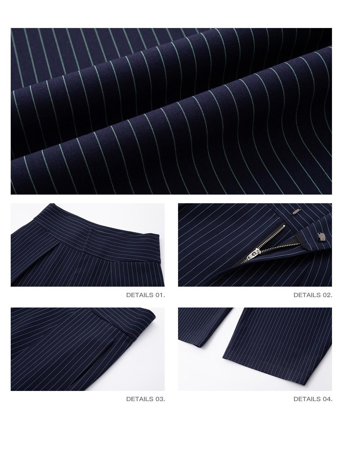 iamxiaa Navy Green Pinstripe Sculpted Pleats Banana Wide Leg Women&