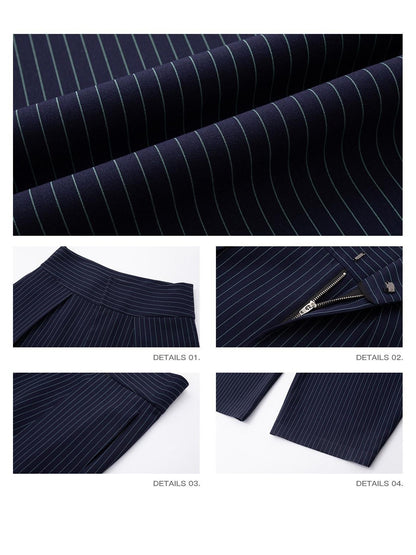 iamxiaa Navy Green Pinstripe Sculpted Pleats Banana Wide Leg Women&