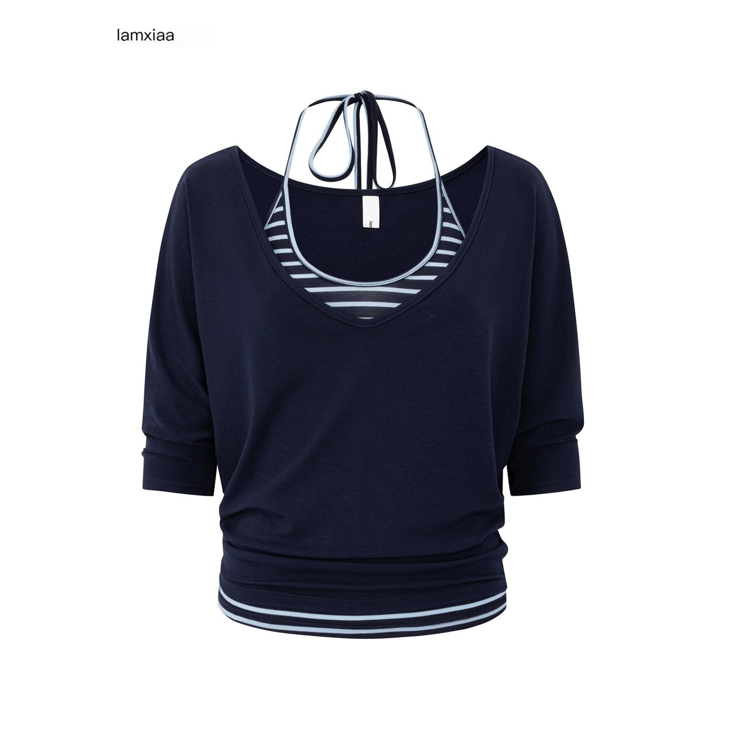 iamxiaa_Navy_Striped_Two_Piece_V_U_Neck_Women&