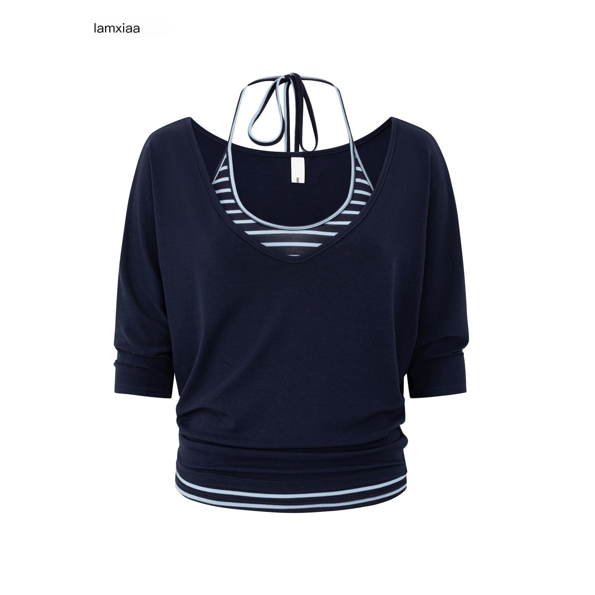 iamxiaa_Navy_Striped_Two_Piece_V_U_Neck_Women&