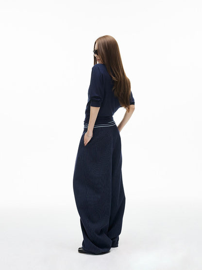 iamxiaa Navy Striped Two Piece V U Neck Women&