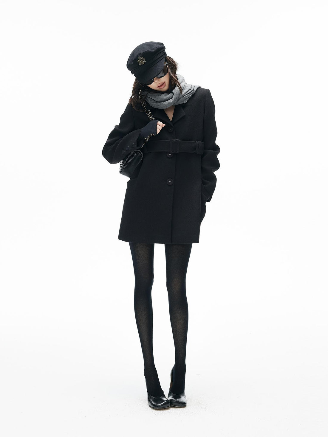 iamxiaa Notch Lapel Belted High Waist Mid Length Women&