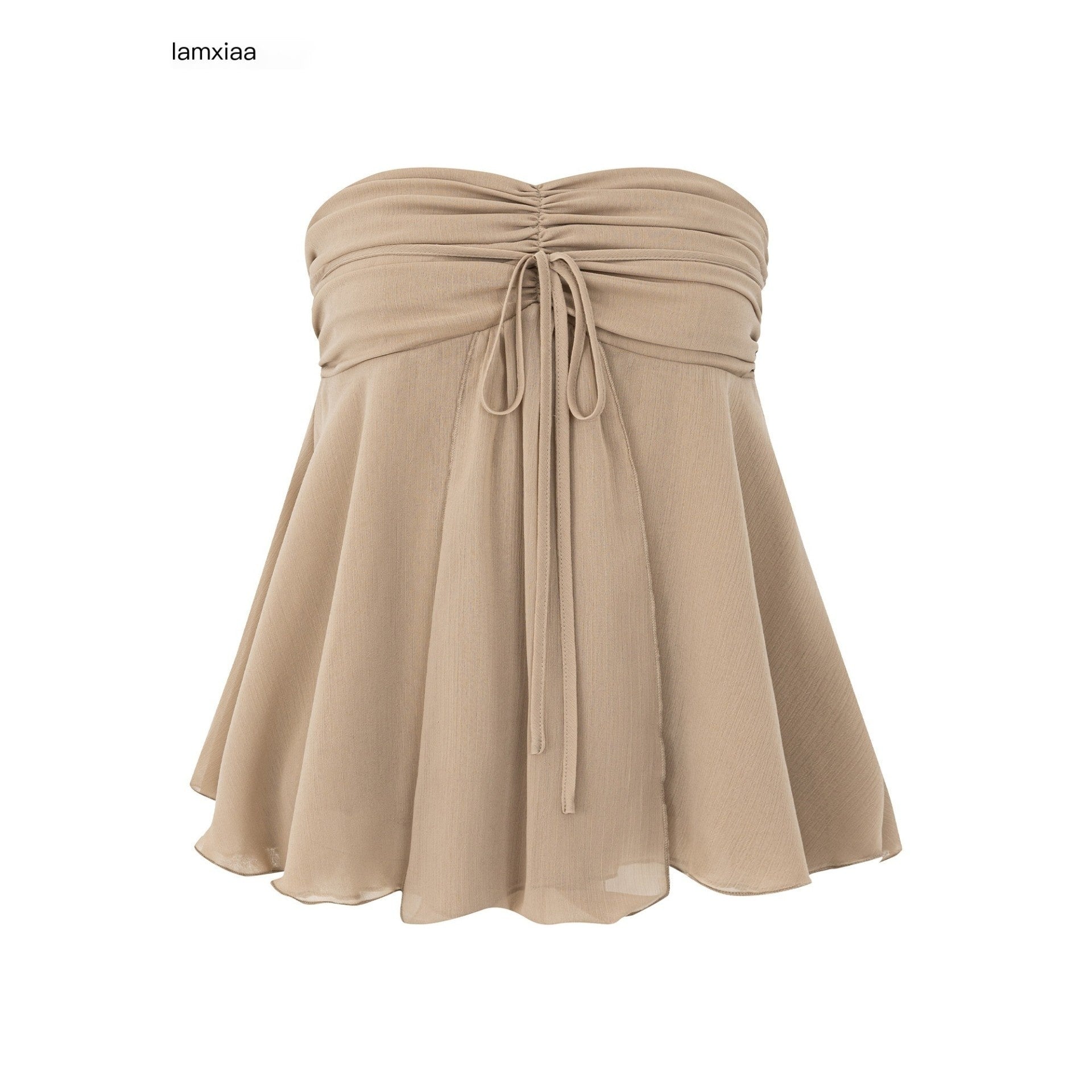 iamxiaa_Nude_A_Line_Pleated_Gathered_Tie_Back_Wave_Hem_Women&