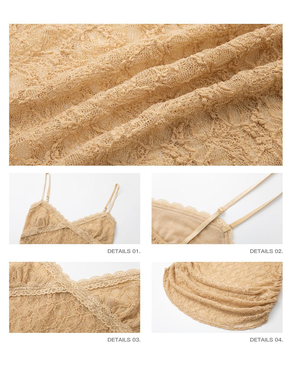 iamxiaa Nude Embossed Lace Trim Demi Cup Ruched Slim Fit Women&