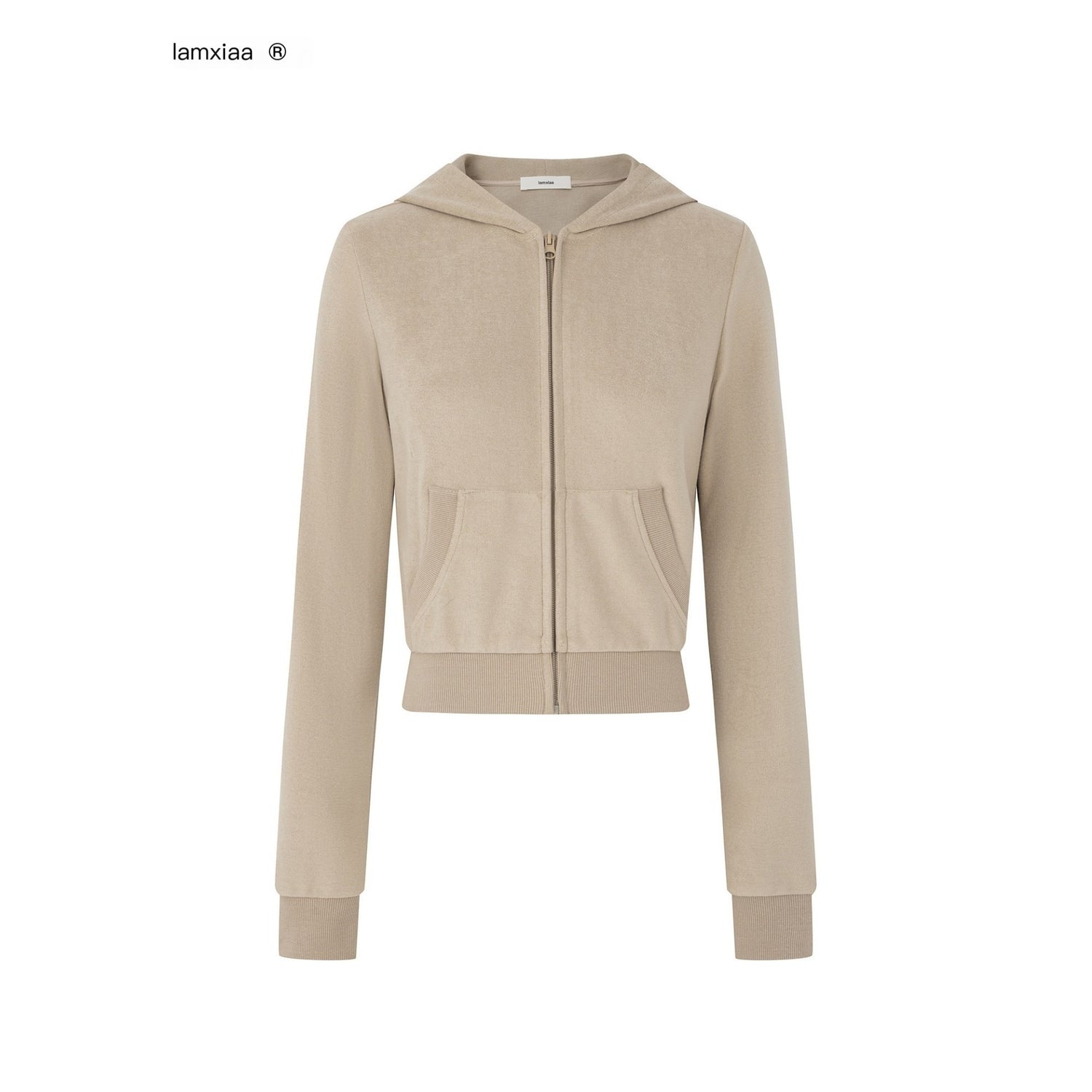 iamxiaa_Nude_Khaki_Cropped_Slim_Hoodie_Low_Waist_Straight_Women&