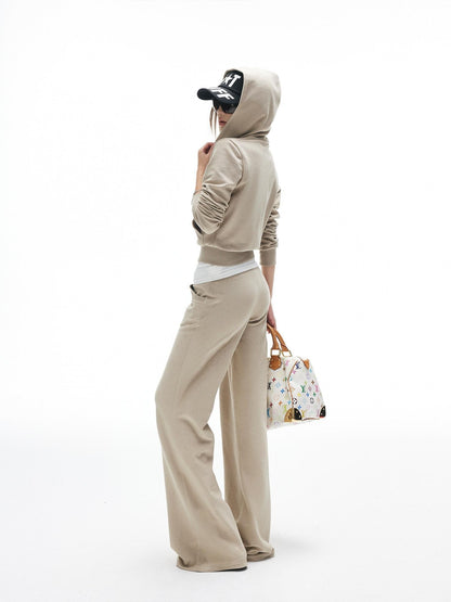 iamxiaa Nude Khaki Cropped Slim Hoodie Low Waist Straight Women&