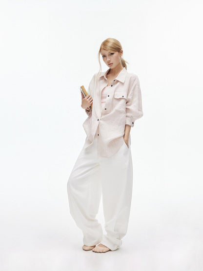 iamxiaa Nude Pink Gray Striped Pocket Side Slit Women&