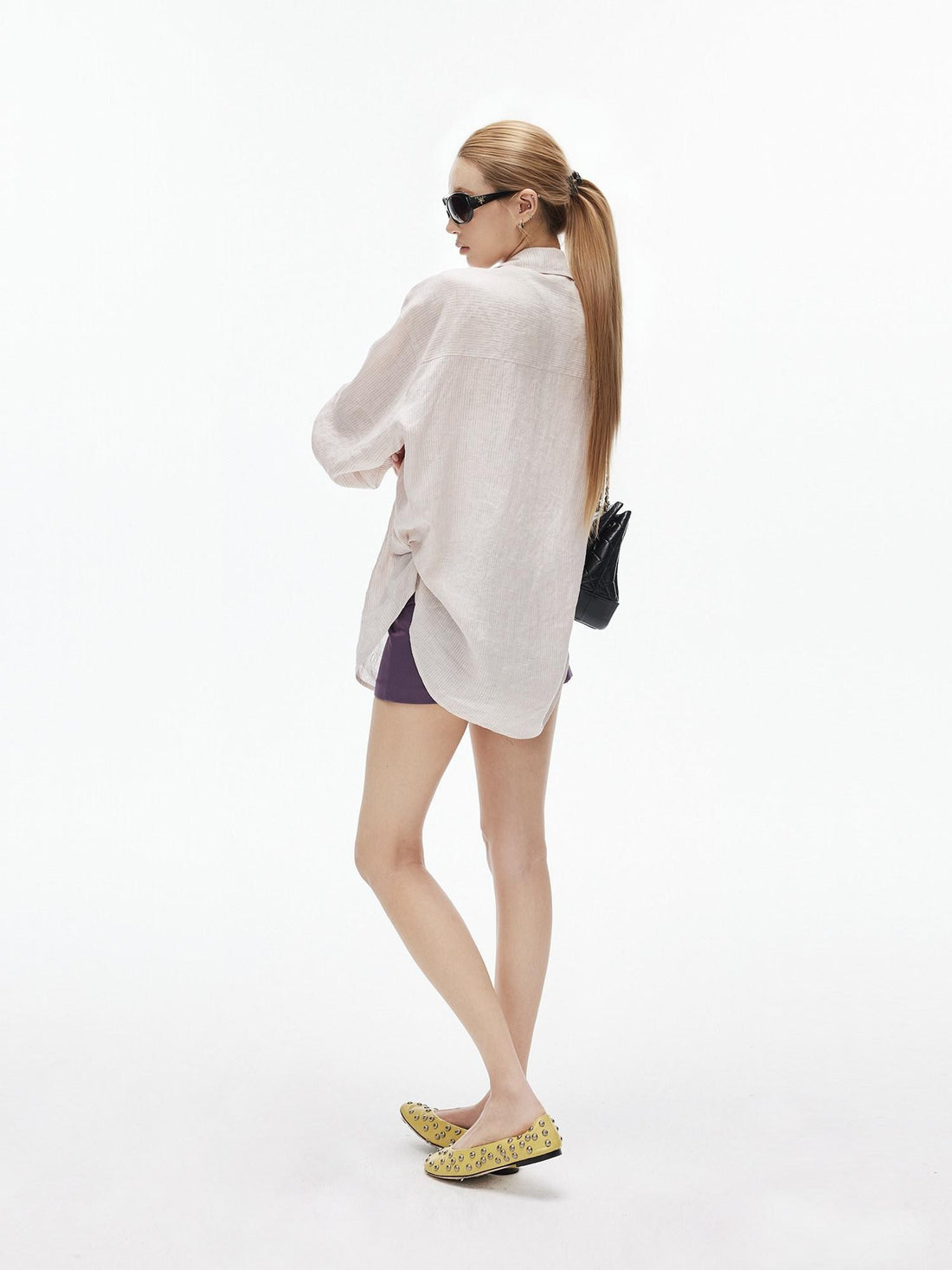 iamxiaa Nude Pink Gray Striped Pocket Side Slit Women&