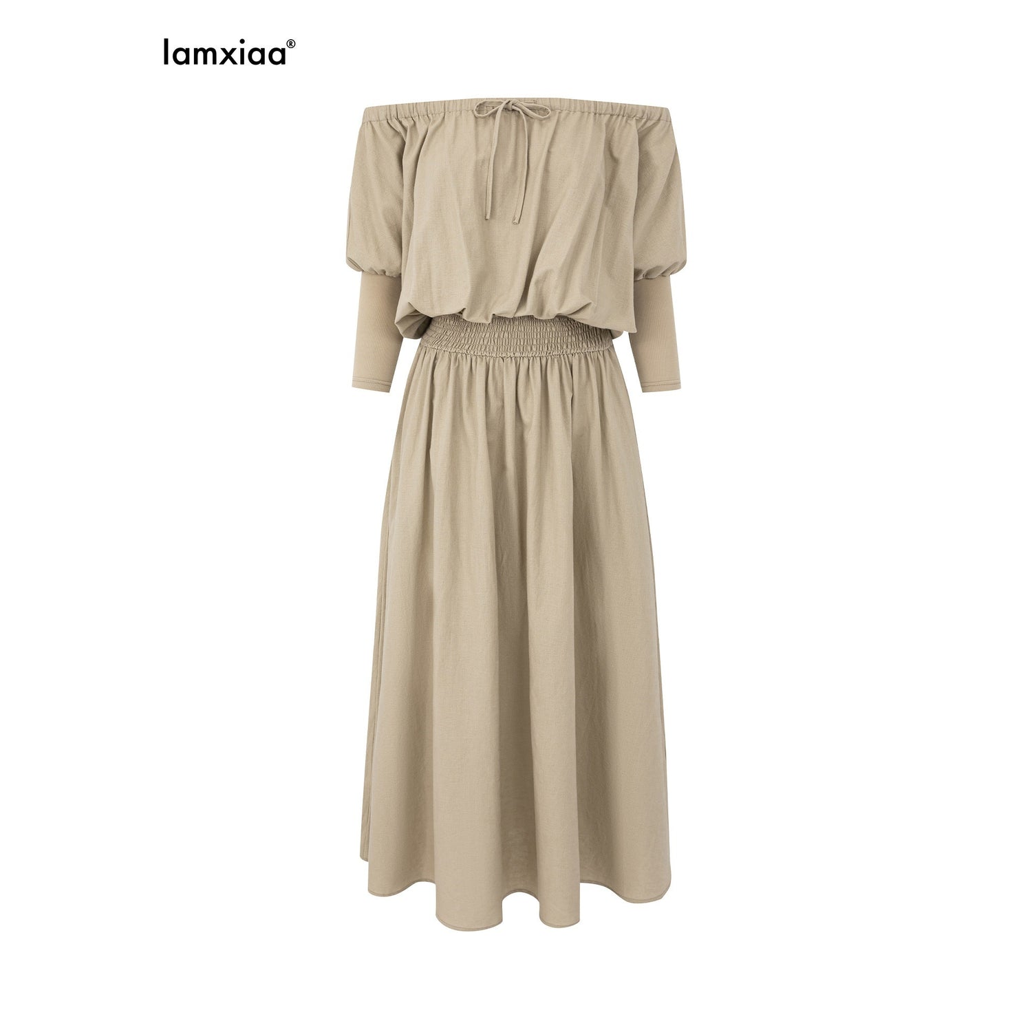 iamxiaa_Off_Shoulder_Gathered_Waist_A_Line_Women&