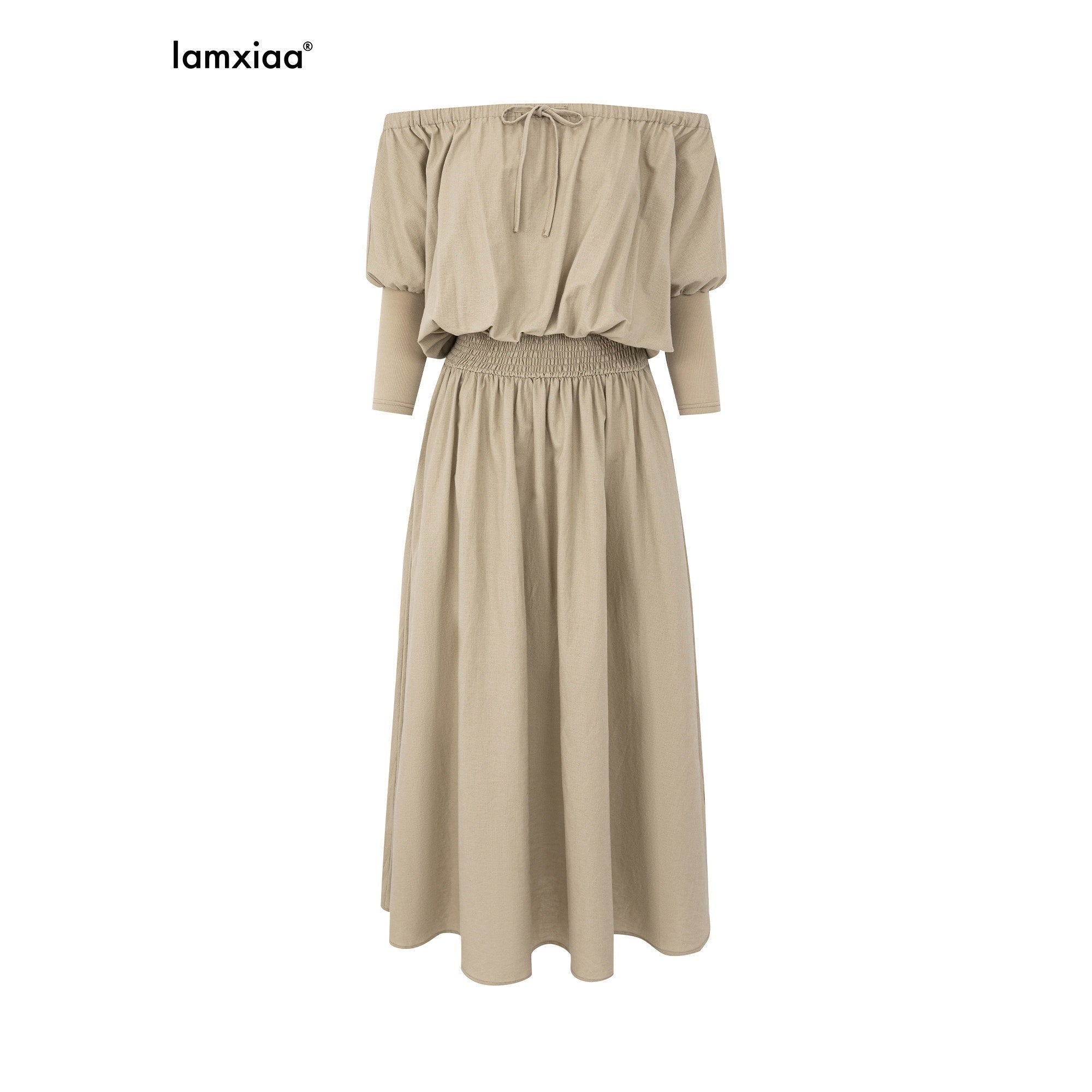 iamxiaa_Off_Shoulder_Gathered_Waist_A_Line_Women&