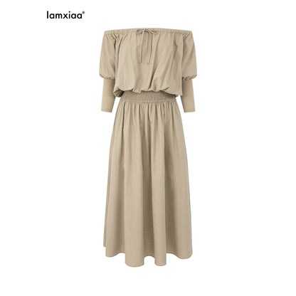 iamxiaa_Off_Shoulder_Gathered_Waist_A_Line_Women&