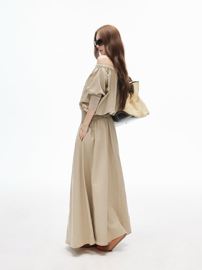 iamxiaa Off Shoulder Gathered Waist A Line Women&