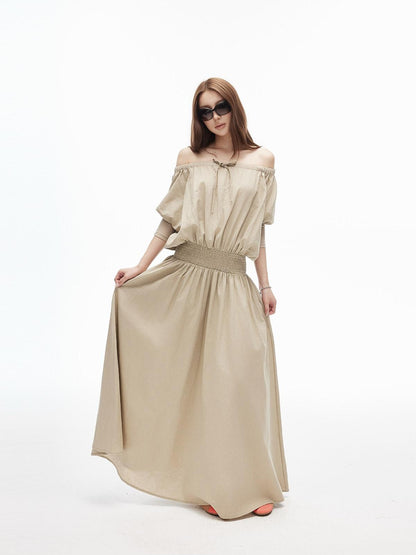 iamxiaa Off Shoulder Gathered Waist A Line Women&