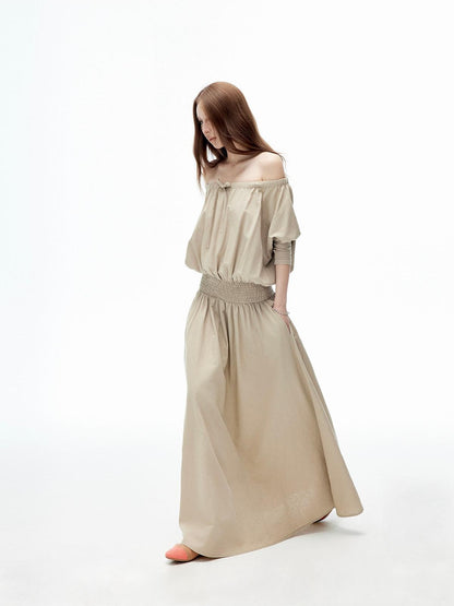 iamxiaa Off Shoulder Gathered Waist A Line Women&