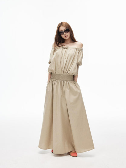 iamxiaa Off Shoulder Gathered Waist A Line Women&