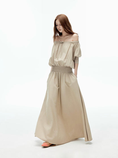 iamxiaa Off Shoulder Gathered Waist A Line Women&