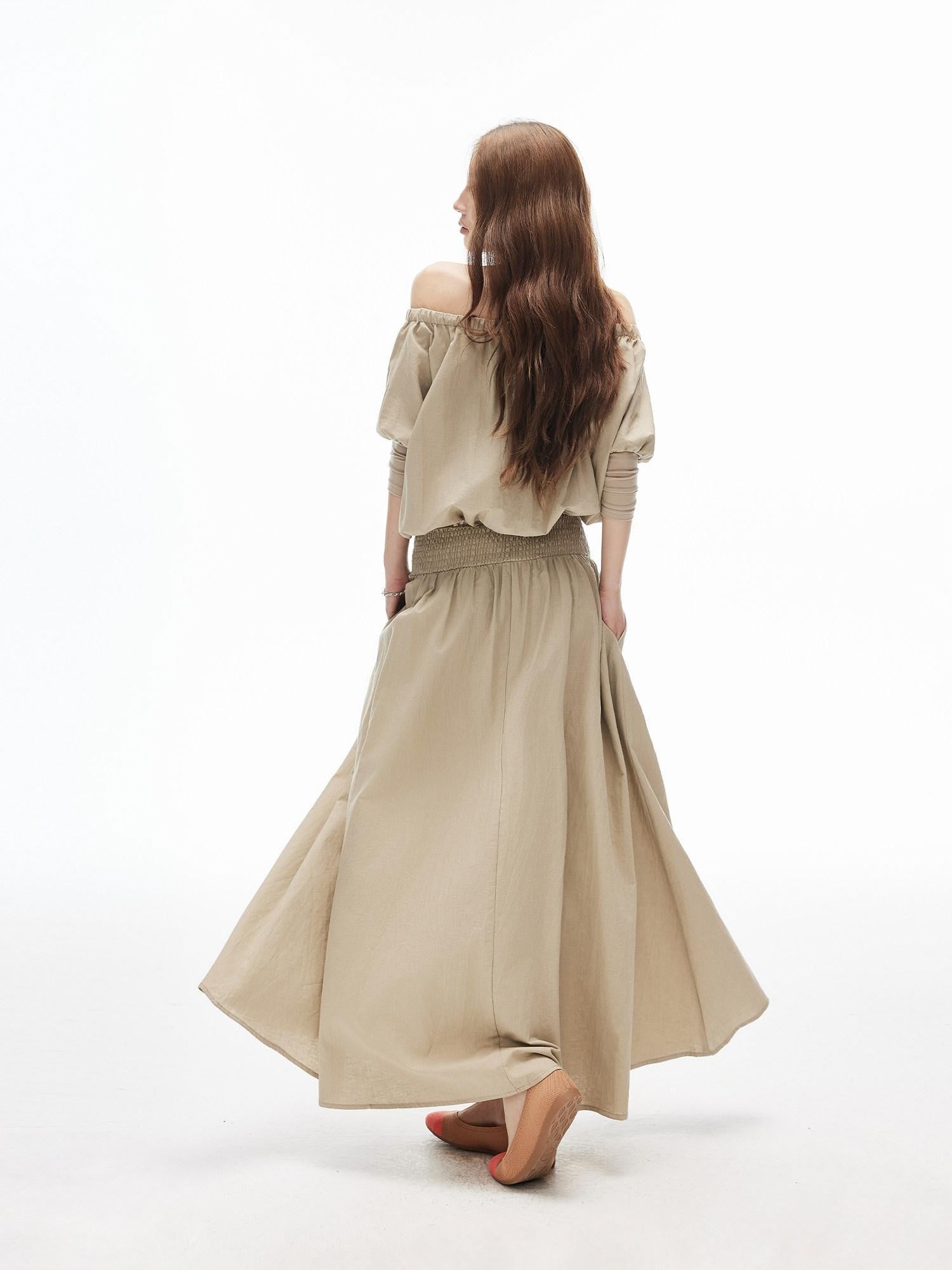iamxiaa Off Shoulder Gathered Waist A Line Women&