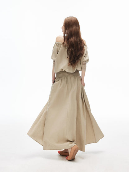 iamxiaa Off Shoulder Gathered Waist A Line Women&