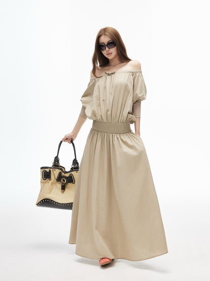 iamxiaa Off Shoulder Gathered Waist A Line Women&