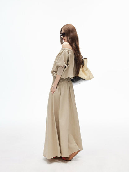 iamxiaa Off Shoulder Gathered Waist A Line Women&