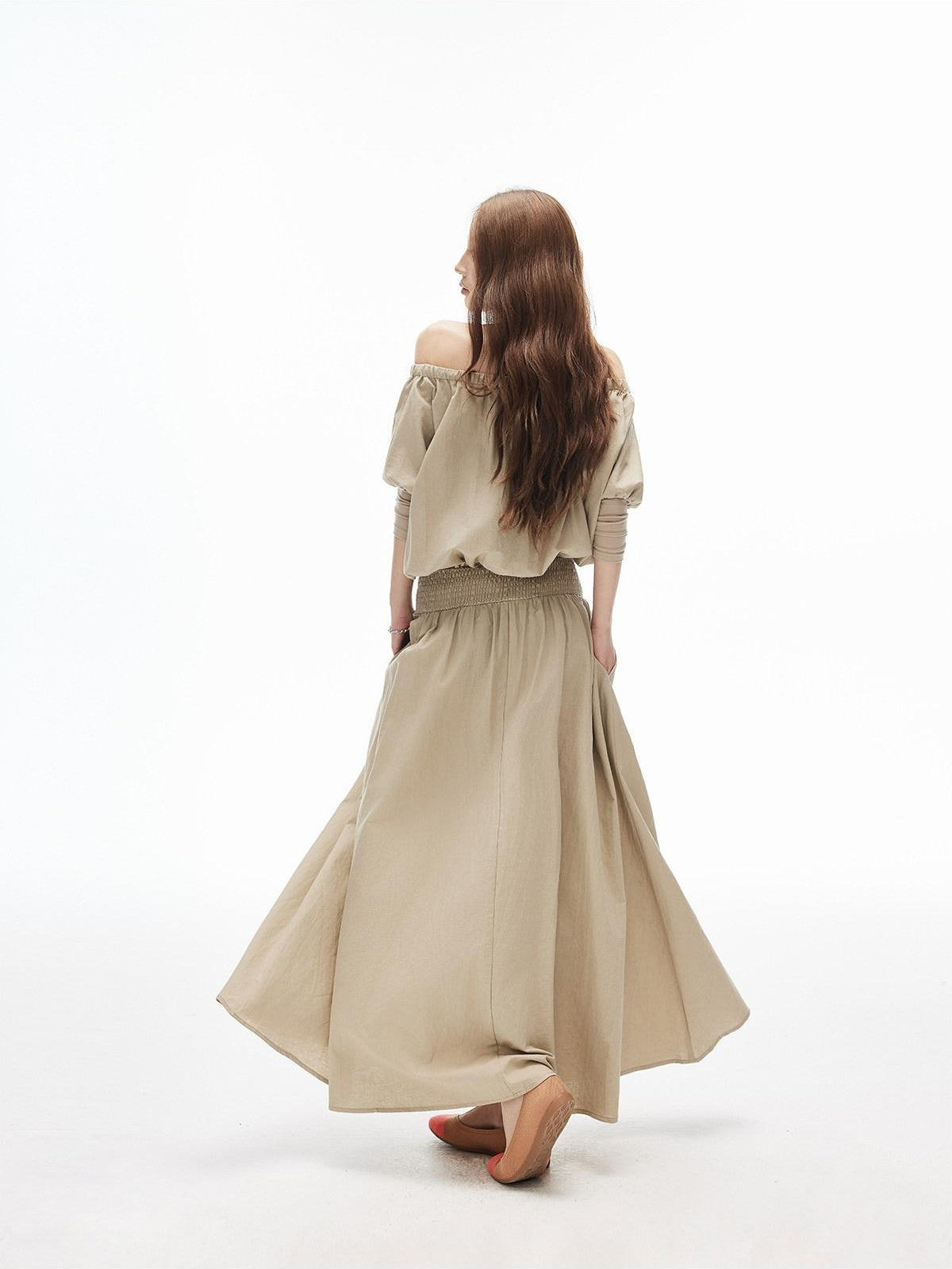 iamxiaa Off Shoulder Gathered Waist A Line Women&