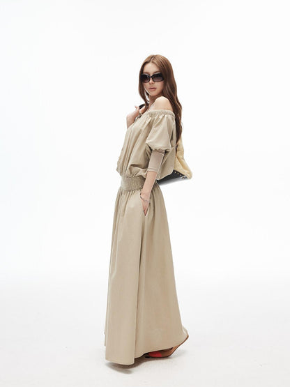 iamxiaa Off Shoulder Gathered Waist A Line Women&