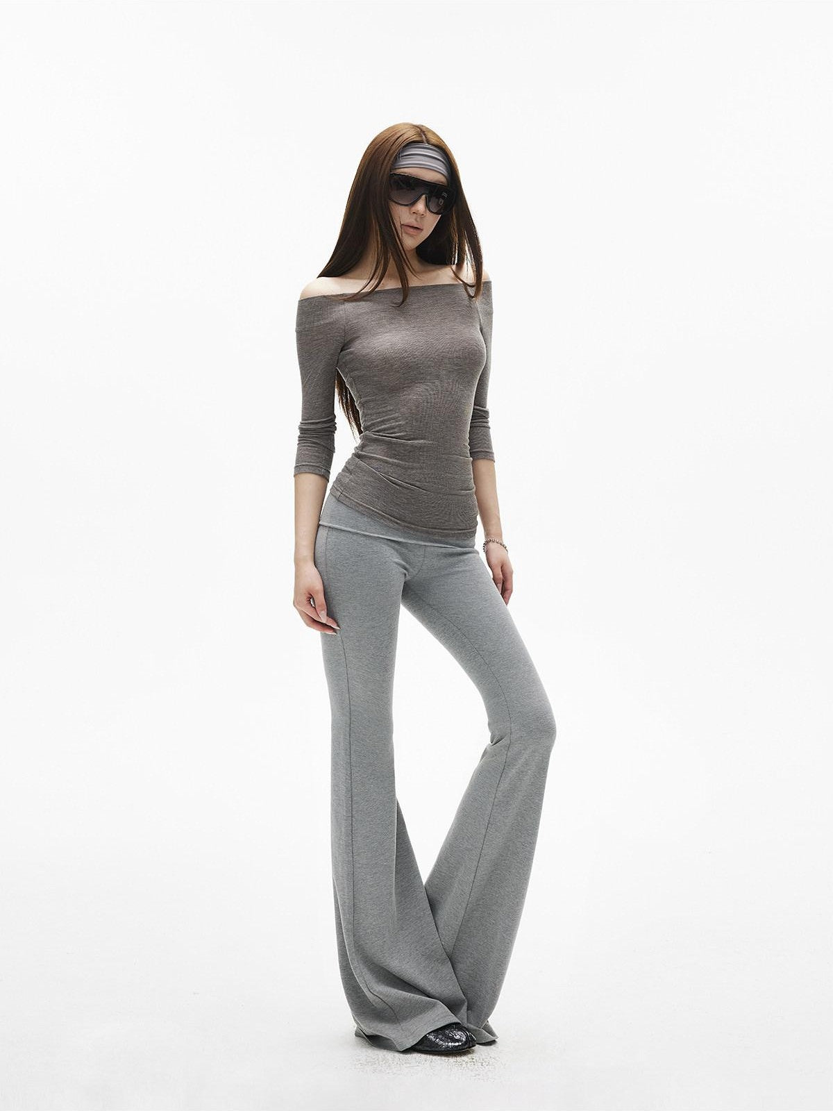 iamxiaa Off Shoulder Stretch Knit Slim Fit Women&