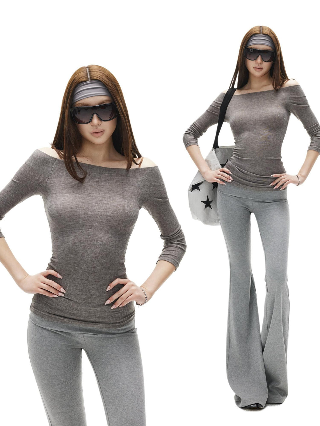 iamxiaa Off Shoulder Stretch Knit Slim Fit Women&