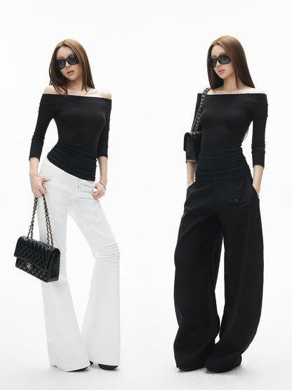 iamxiaa Off Shoulder Stretch Knit Slim Fit Women&