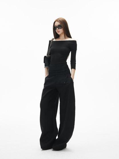 iamxiaa Off Shoulder Stretch Knit Slim Fit Women&