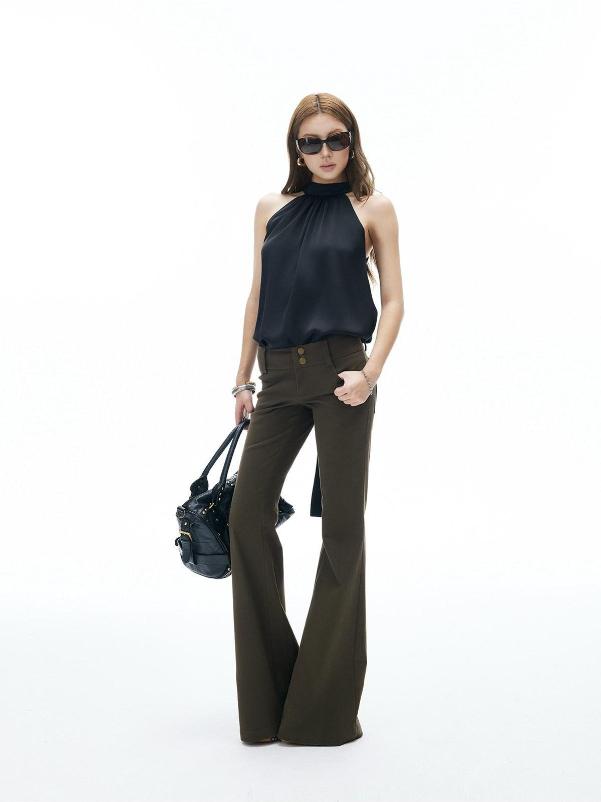 iamxiaa Olive Green Retro Low Waist Wide Waist Women&