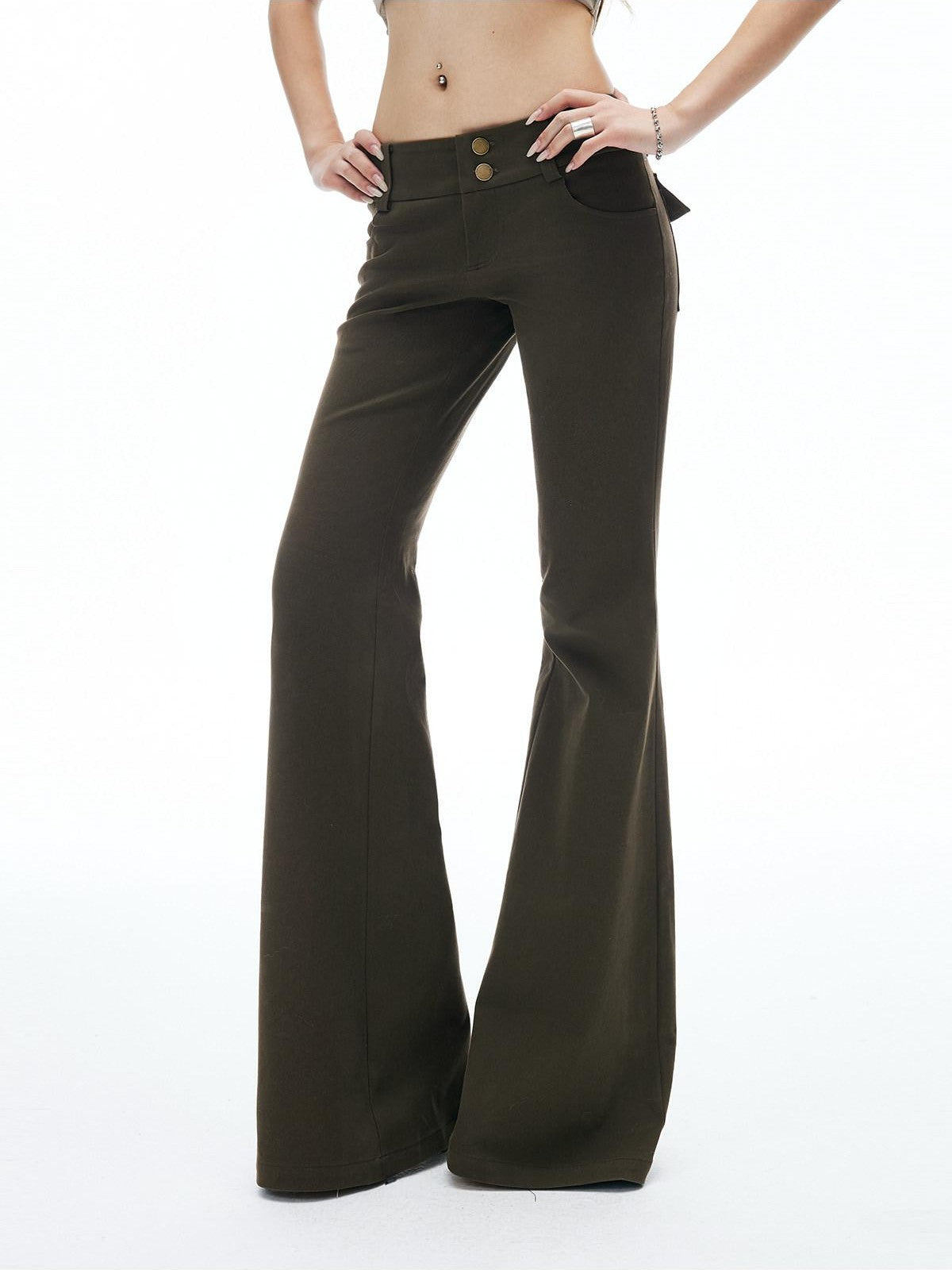 iamxiaa Olive Green Retro Low Waist Wide Waist Women&