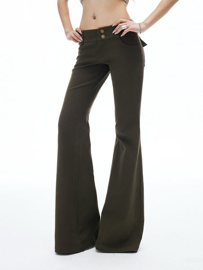 iamxiaa Olive Green Retro Low Waist Wide Waist Women&