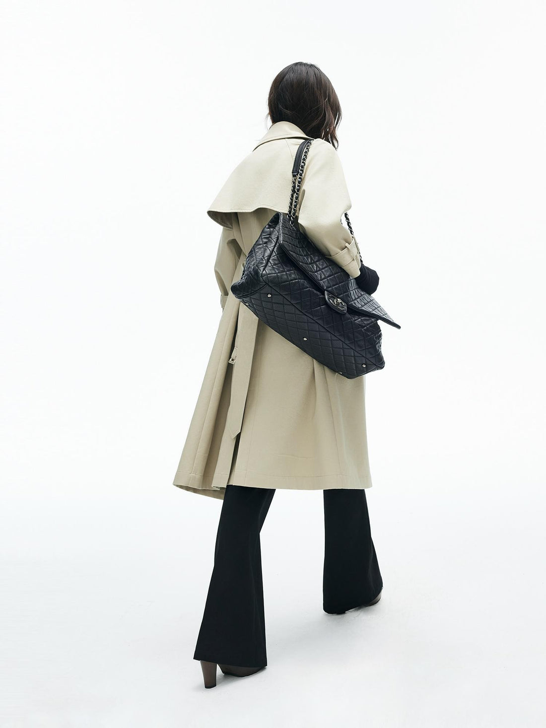 iamxiaa Oversized Double Breasted Wide Lapel Belted Micro A Line Long Women&