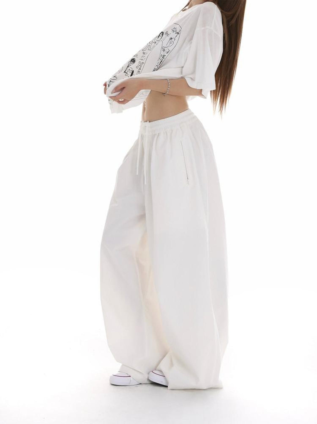 iamxiaa Oversized Loose Silhouette Sickle Hem Casual Women&